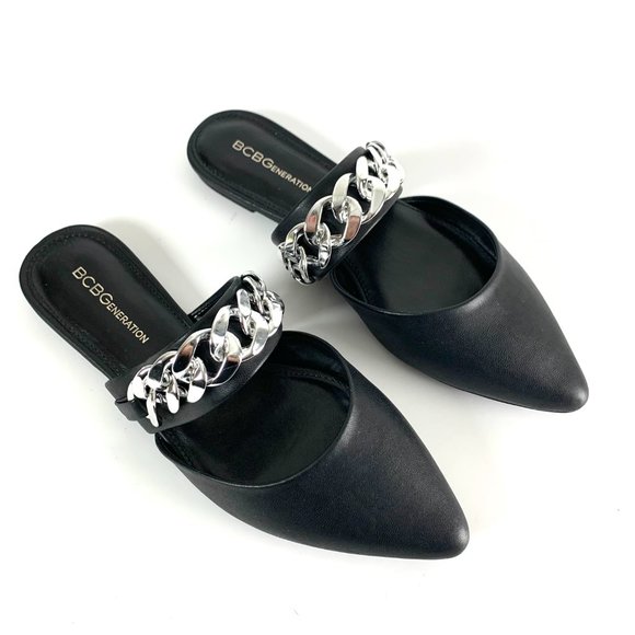 BCBGeneration Womens Black Leather Pointed Toe Slip On Mules Size 7.5 - Picture 4 of 10